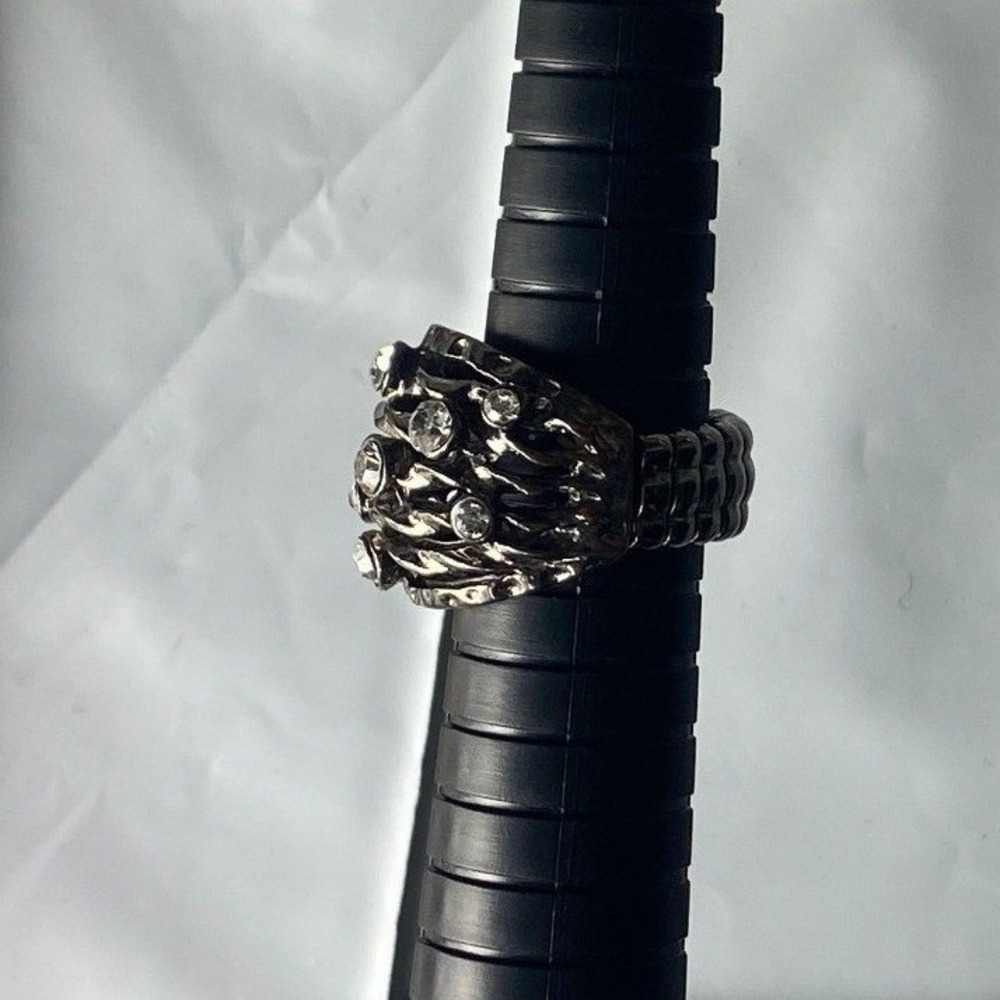 Womens Chunky Chain Ring Silver Tone Rhinestone Accents Statement Ring size‎ 7